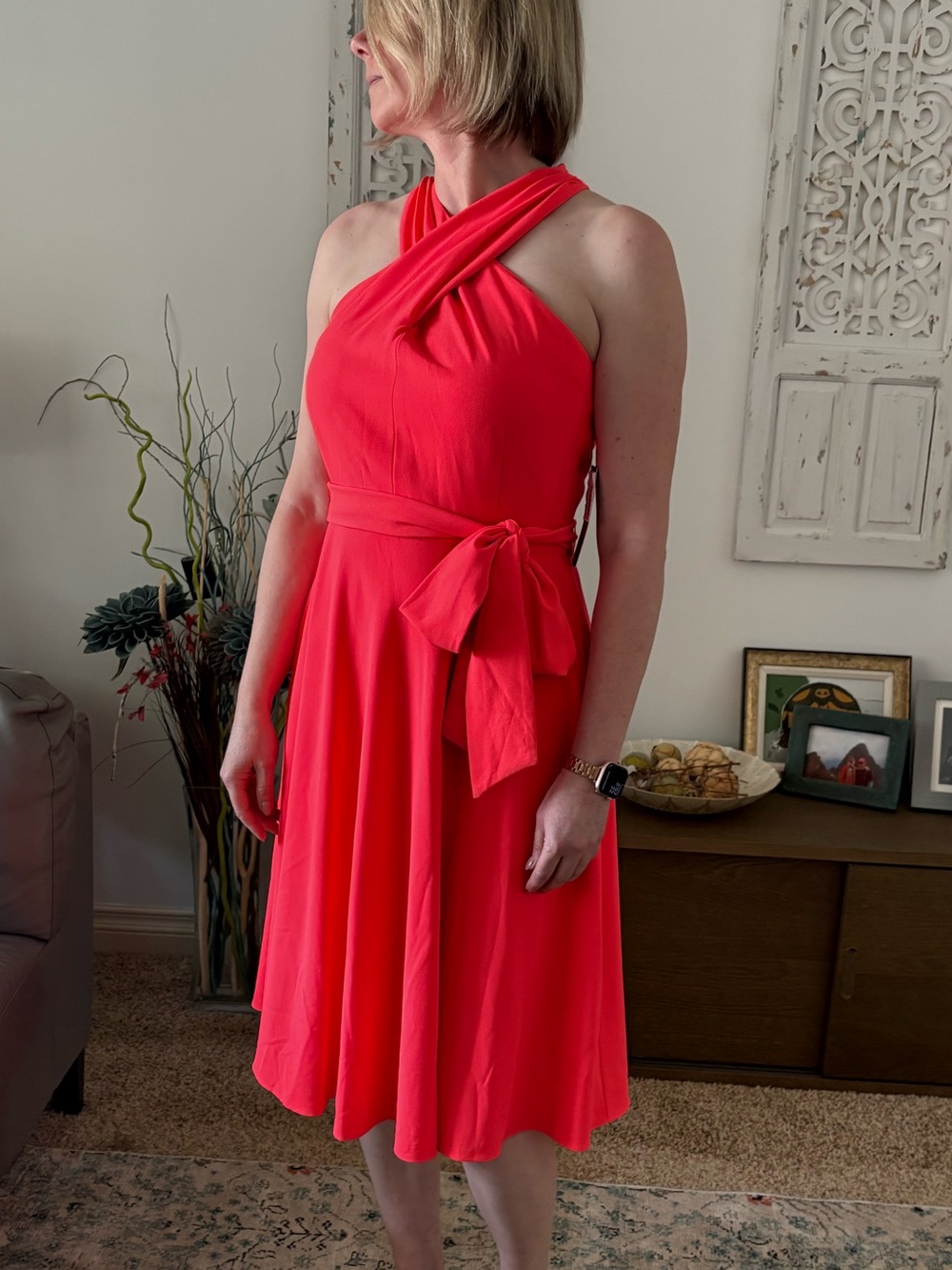 Women’s Coral Cross-Neck Halter Dress